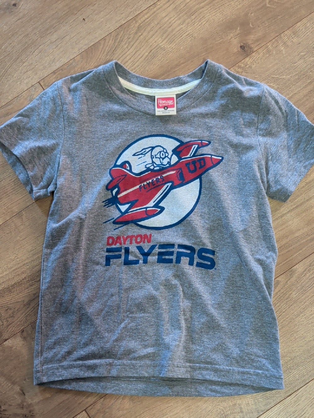 HOMAGE Gray Kids Tee with Red & Blue Plane Graphic